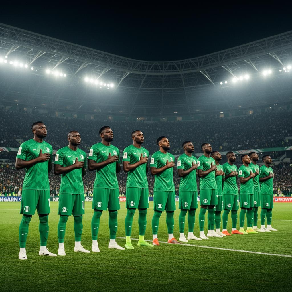 Nigerian footballer standing for the national anthem