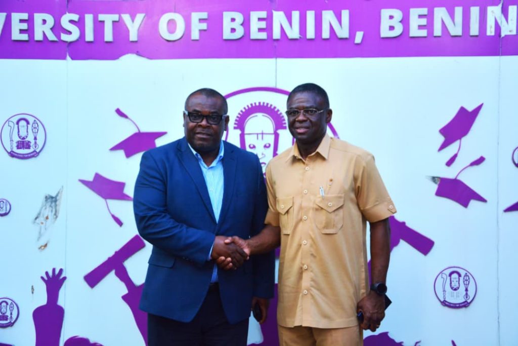 Courtesy visit by the Director-General/CEO of NIS, H.E. Comrade Philip Shaibu, to the Vice-Chancellor of UNIBEN, Professor Edoba Omoregie SAN