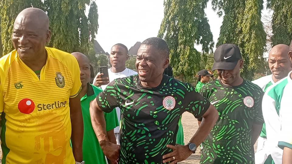 The Director General and Chief Executive Officer of the National Institute for Sports (NIS), H.E. Comrade Philip Shaibu, participating in the first-ever joint aerobics session involving the Nigeria Football Federation (NFF), National Sports Commission (NSC), National Institute for Sports (NIS), and the Senior Special Assistant (SSA) on Grassroots Sports Development to President Ahmed Bola Tinubu.
