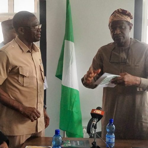 The Director-General and Chief Executive Officer of the National Institute for Sports (NIS), H.E, Comrade Philip Shaibu and the President of the Nigeria Football Federation (NFF), Ibrahim Gusau
