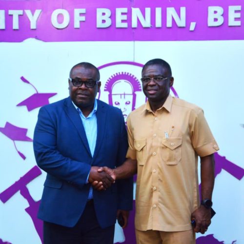 Courtesy visit by the Director-General/CEO of NIS, H.E. Comrade Philip Shaibu, to the Vice-Chancellor of UNIBEN, Professor Edoba Omoregie SAN